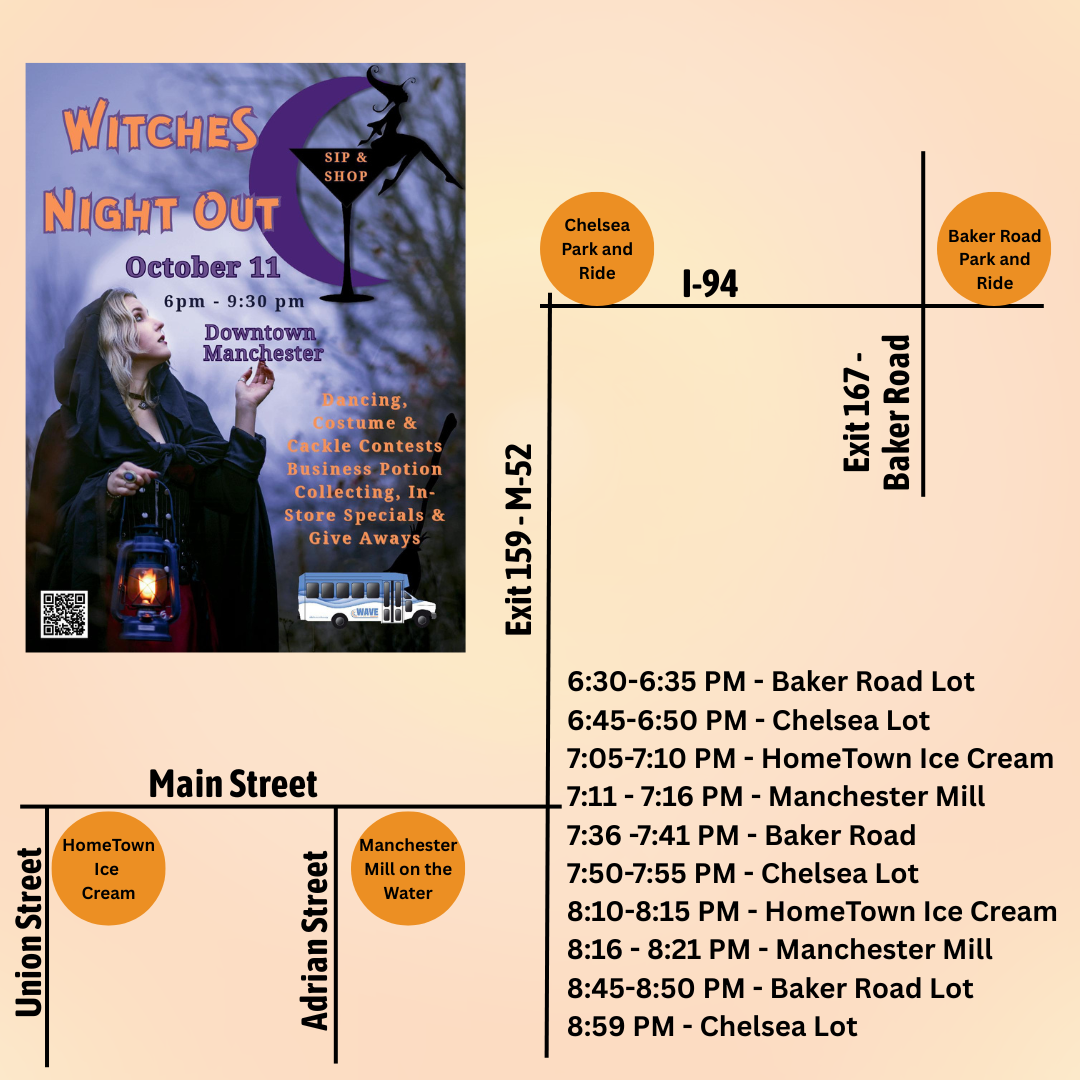 Manchester Witches Night Out Shuttle Map